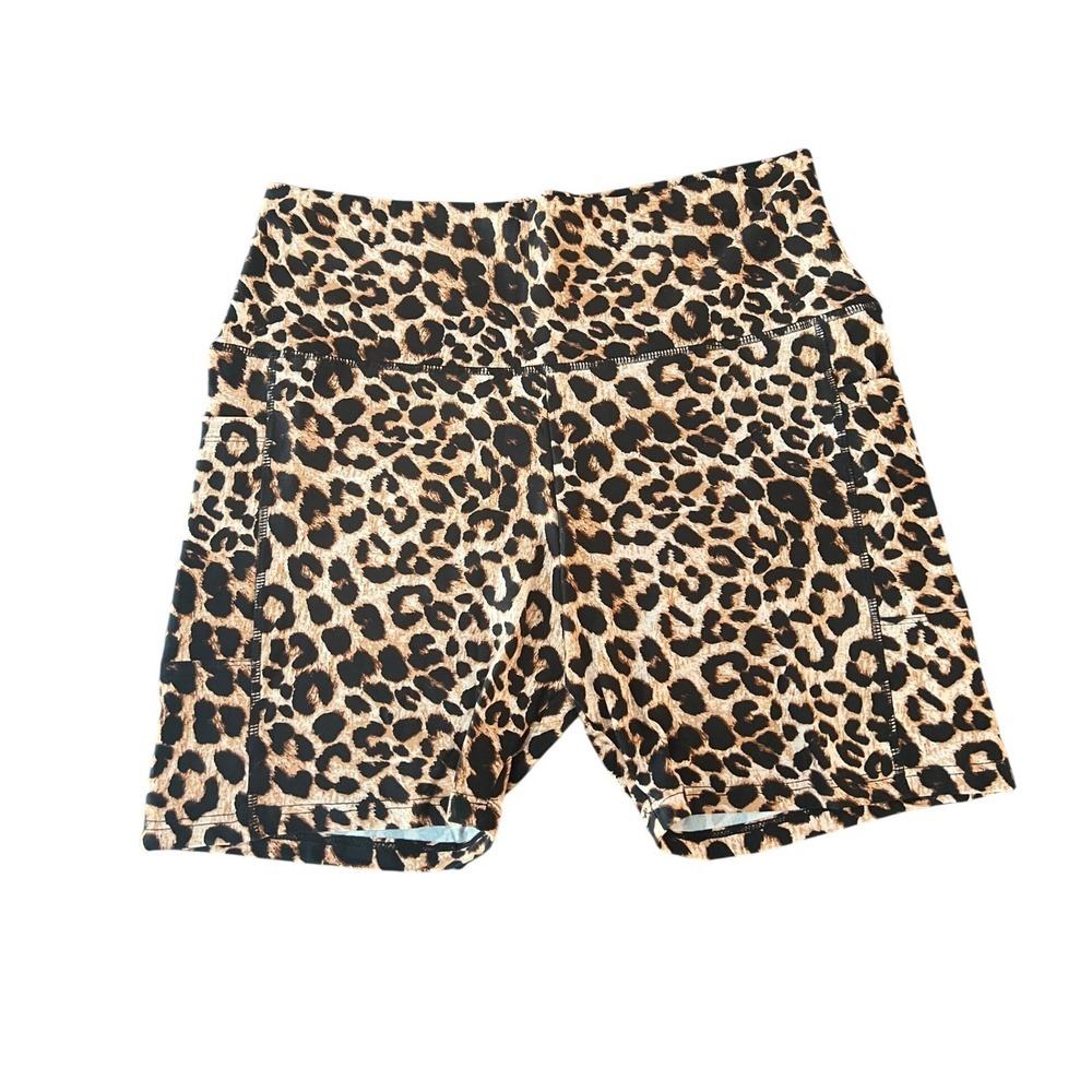 Leopard Print Biker Shorts High Waist Side Pocket Plus Size 2XL-3XL (1138)